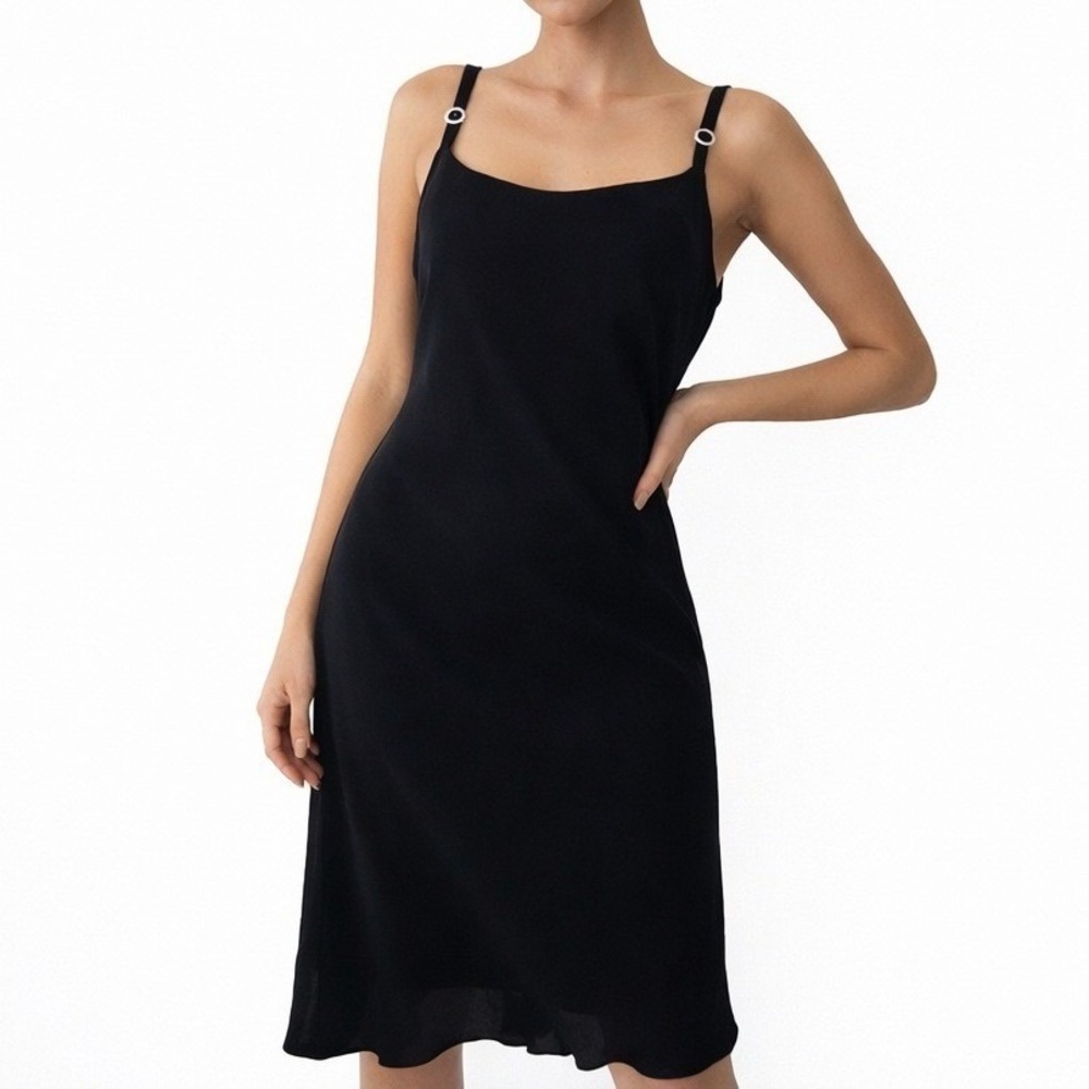 Y2K Connected Apparel Slip Dress Womens 12 Black Square Neck Cocktail Midi